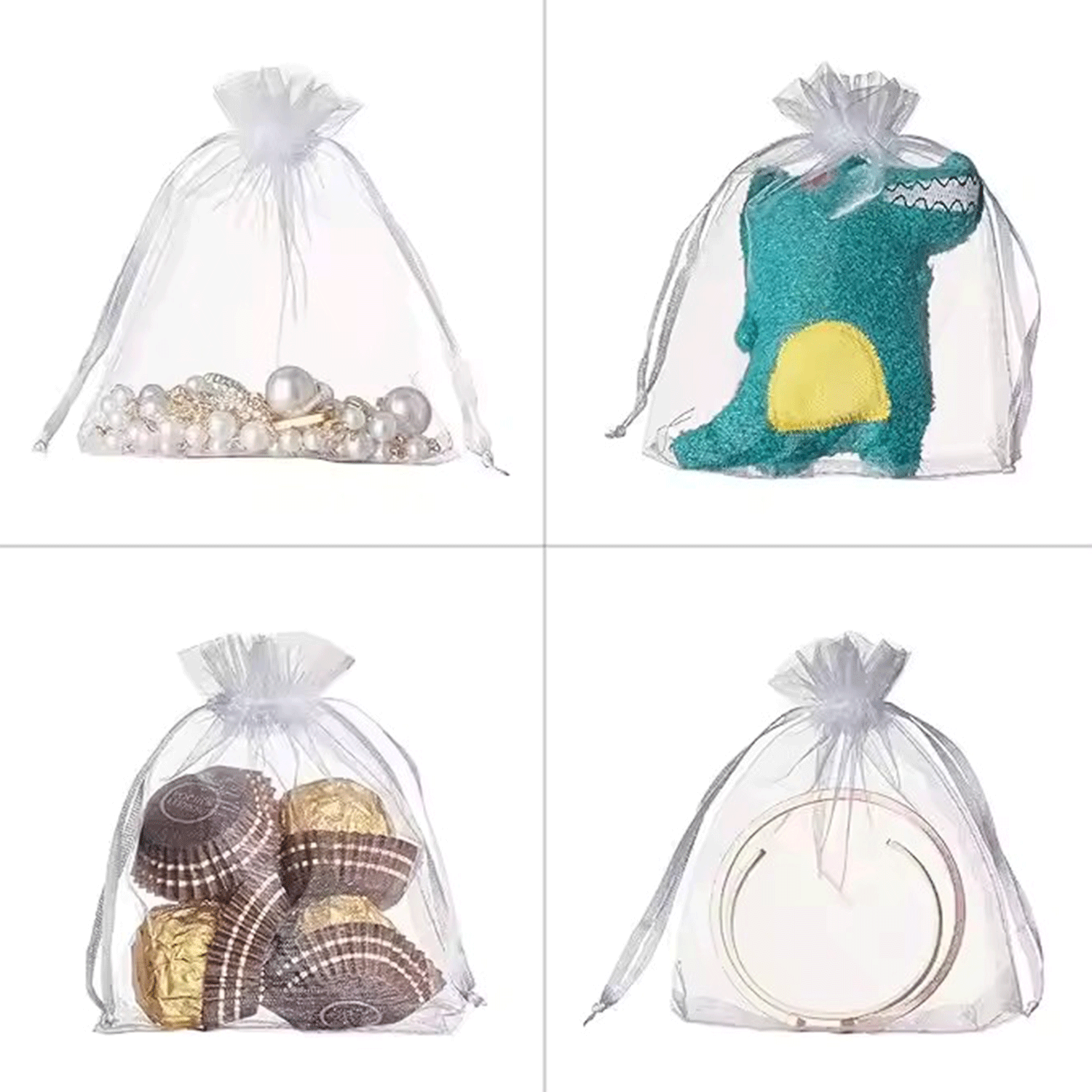 Wedding Gift Party White Organza Mesh Drawstring Bag 8
