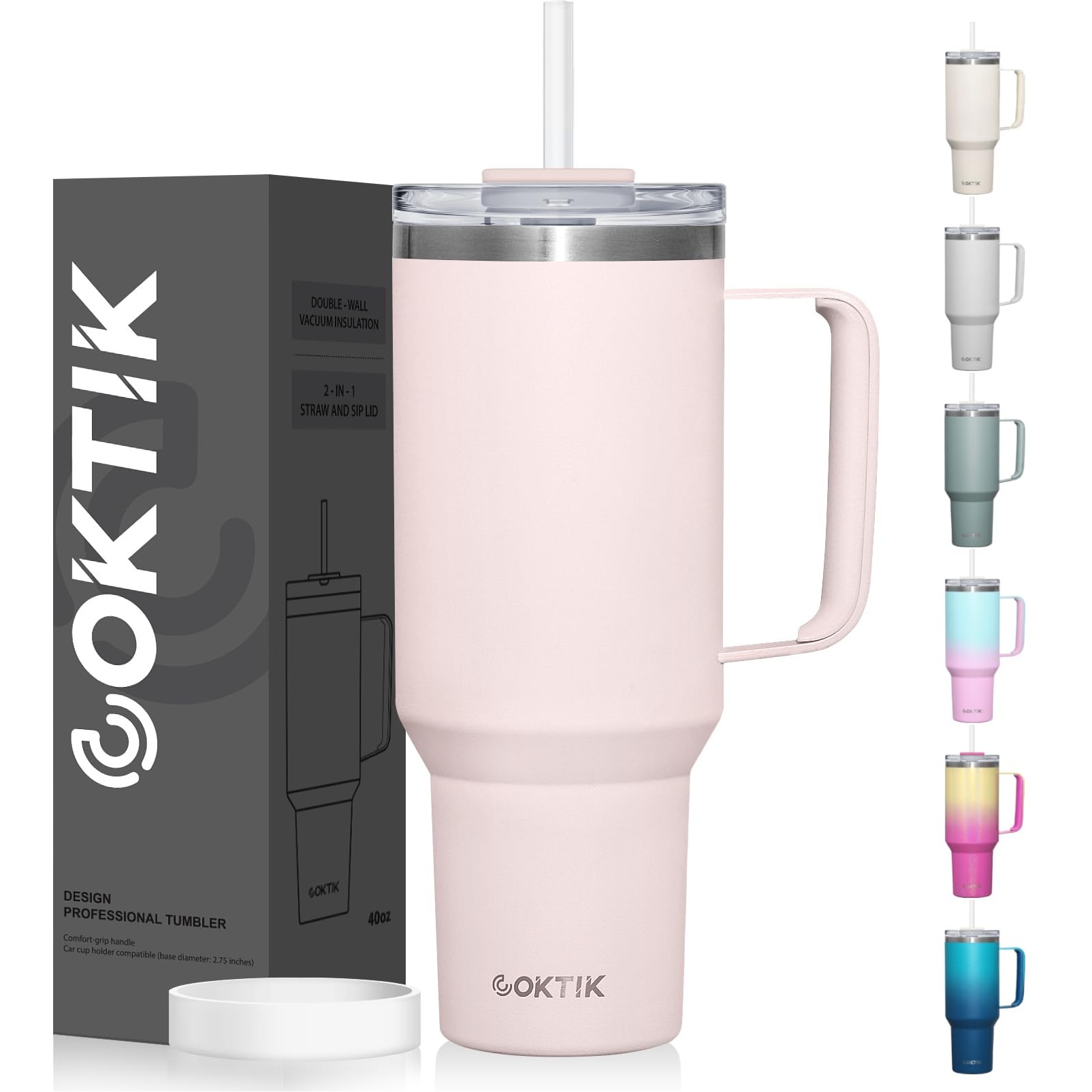 40 oz Tumbler with Handle and Straw Lid Leak-proof Silicone Boot Straw Cover Cap Travel Coffee Mug 2