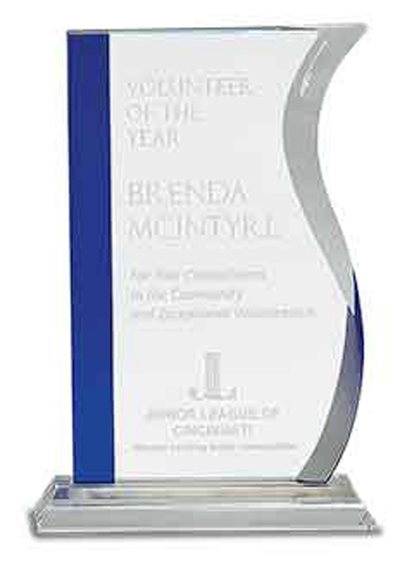 9 3/4" Blue Edge Crystal Wave Award On Clear Base 1