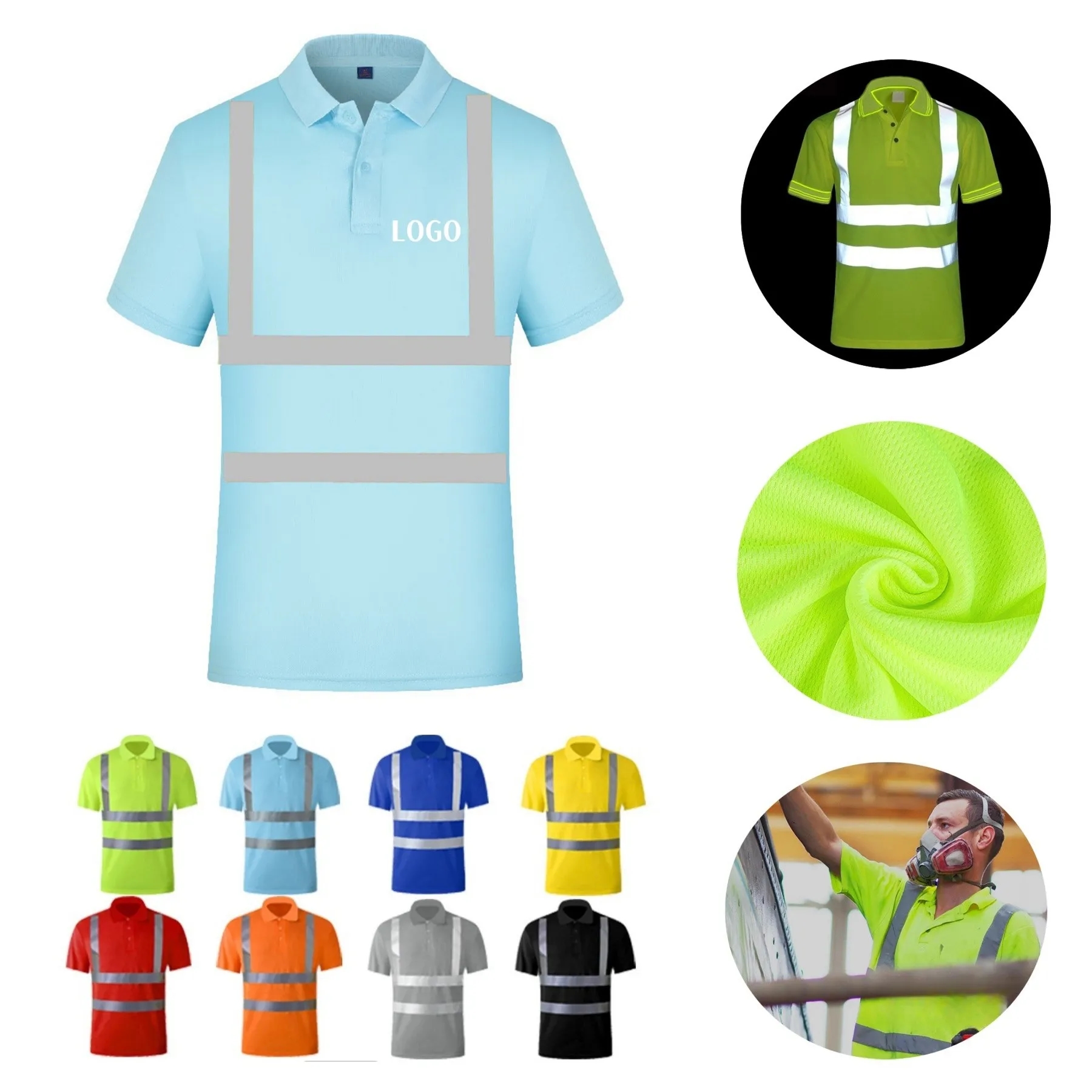 High Visibility Reflective Construction Safety Polo T Shirt 12