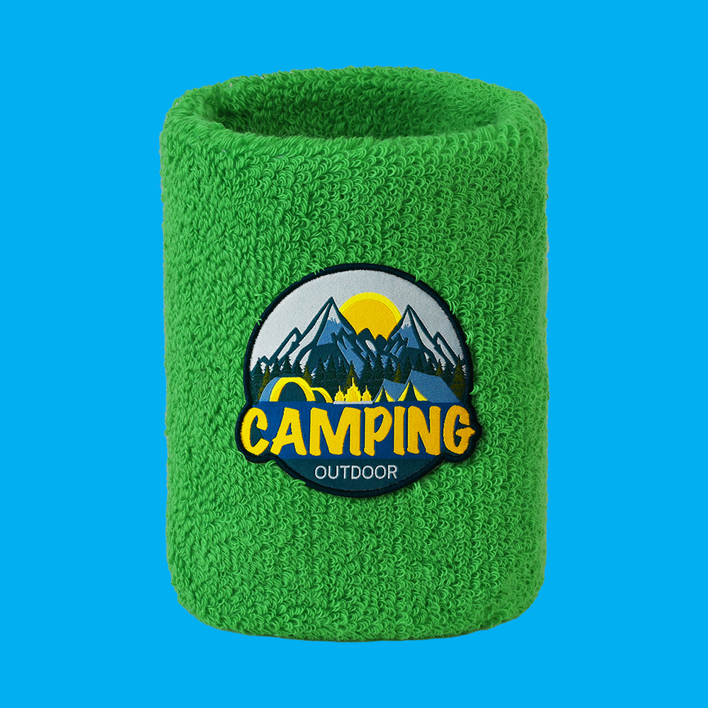 Terry Sweatband Wristbands With Woven Logo