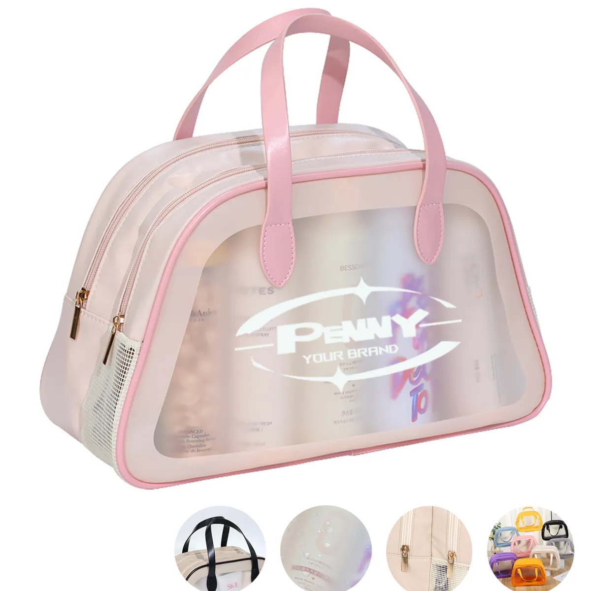 Dry Wet Toiletry Bag Clear Travel Makeup Pouch with Handle 5
