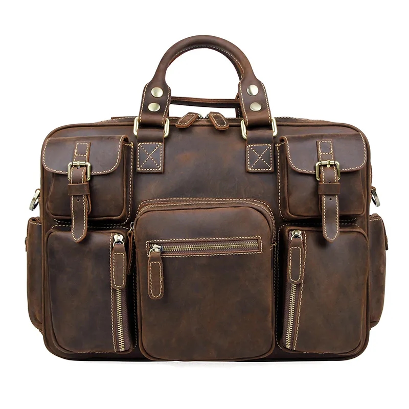 Custom Vintage Genuine Cowhide Briefcase Messenger Bag 12