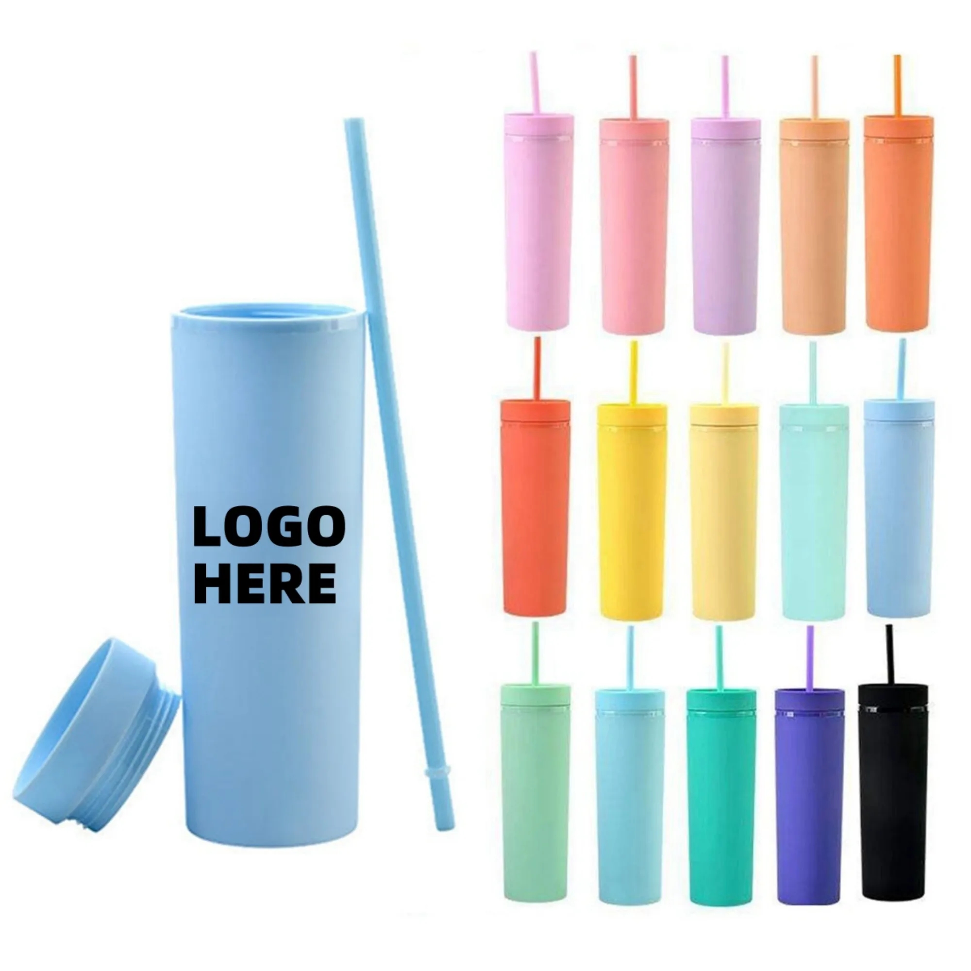 16oz Acrylic Skinny Tumbler with Straws 2