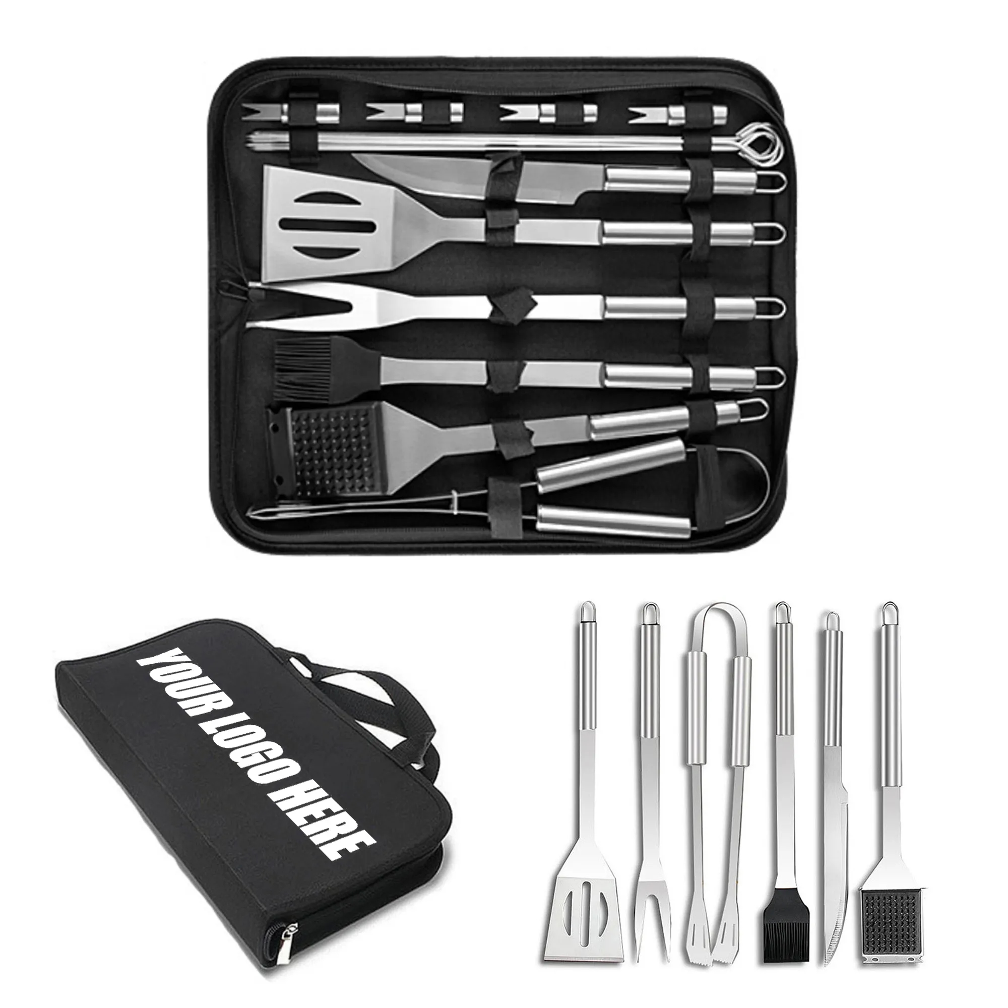 18 Pieces Stainless Steel Wooden Handle Barbecue Tool Set