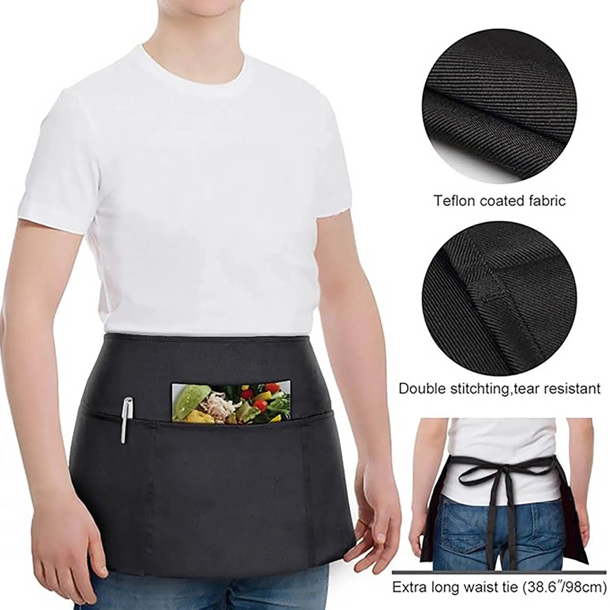 Waitress Waiter Server Short Aprons Waist Apron 2