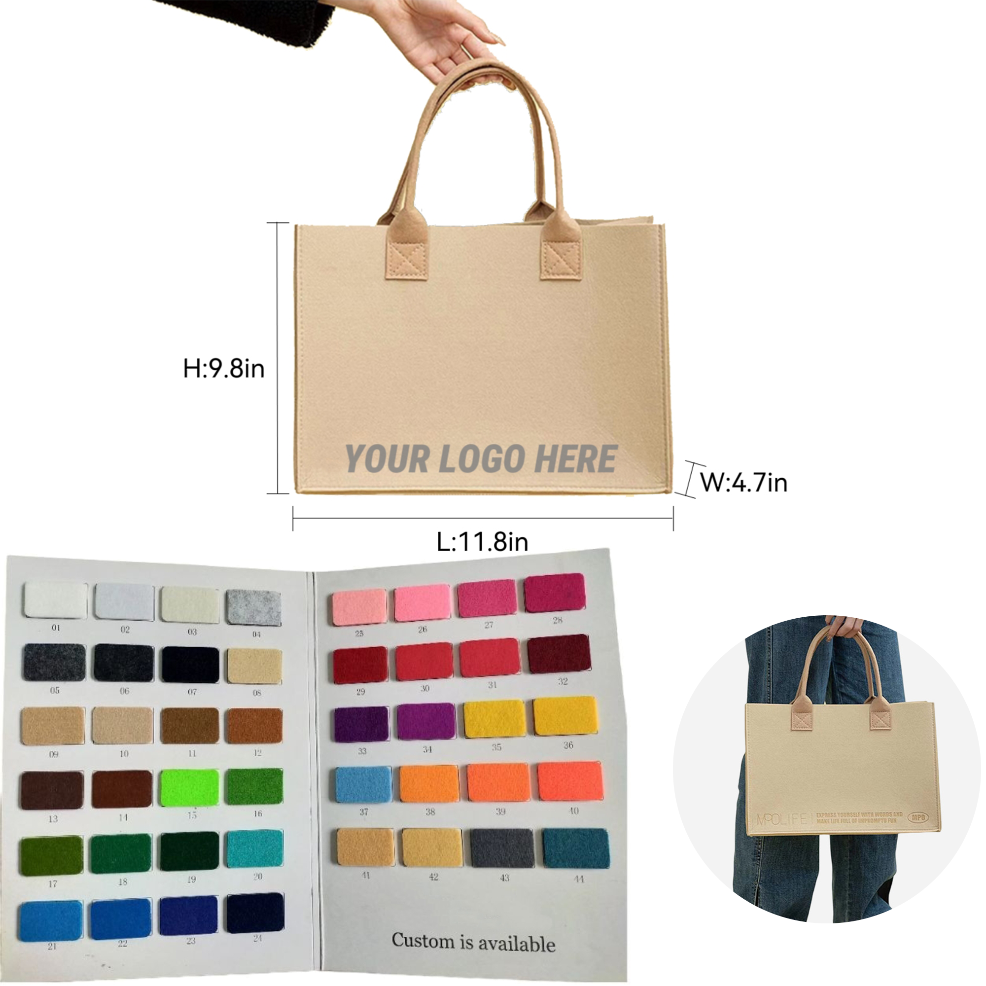 MOQ 10pcs 45lb Felt Tote 4