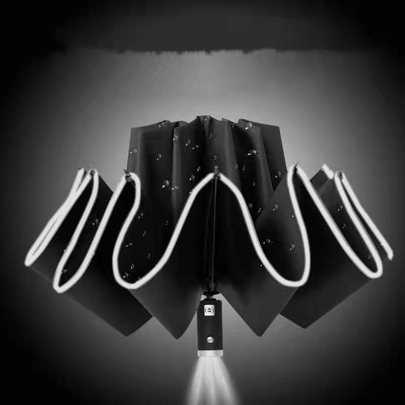 Reverse Folding Auto Reflective Safety Tape Led Umbrella 1