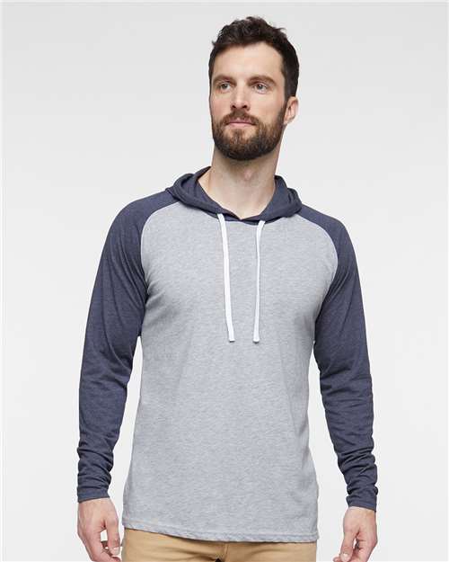 Unisex Fine Jersey Hooded Long Sleeve Raglan Tee - 6917 12