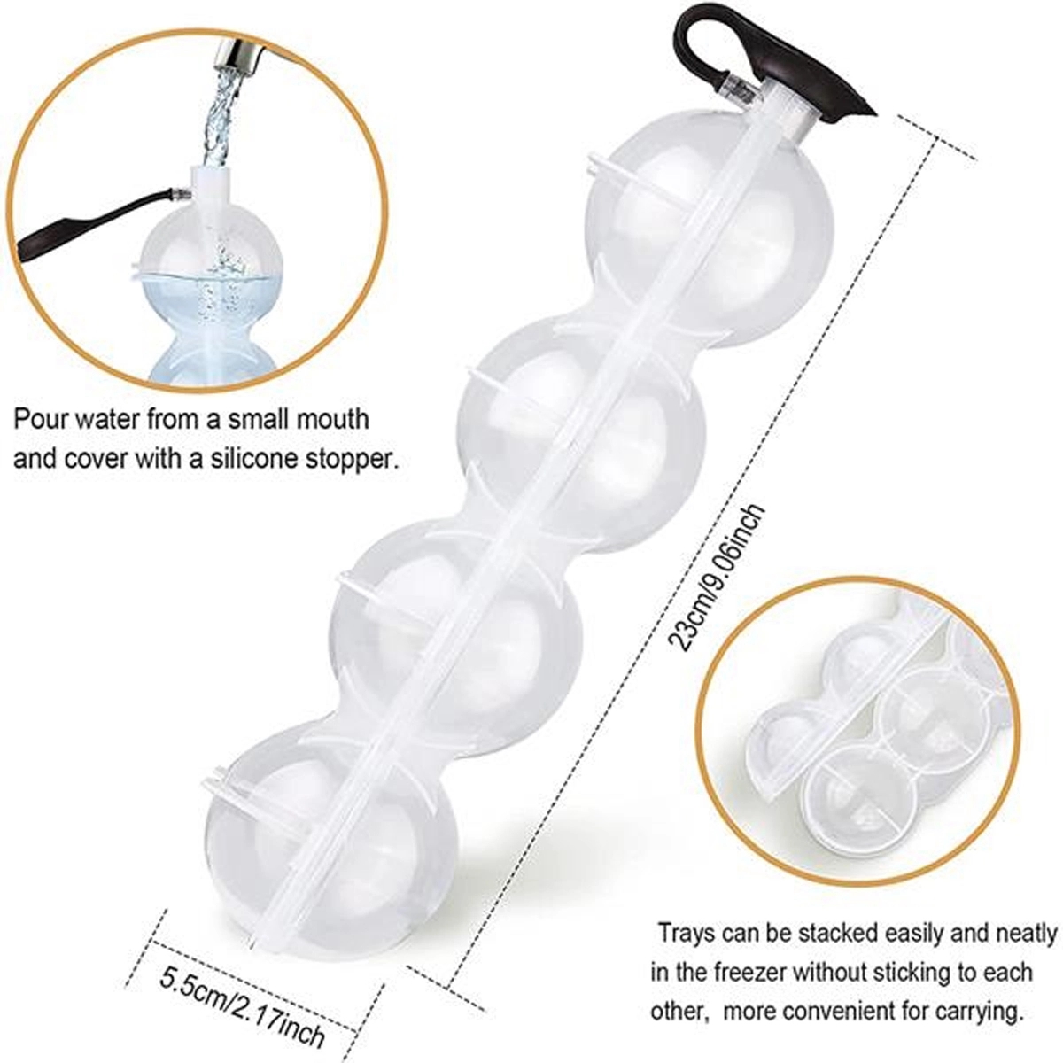 Silicone Sphere Whiskey Ice Ball Maker With Lids Cube 3
