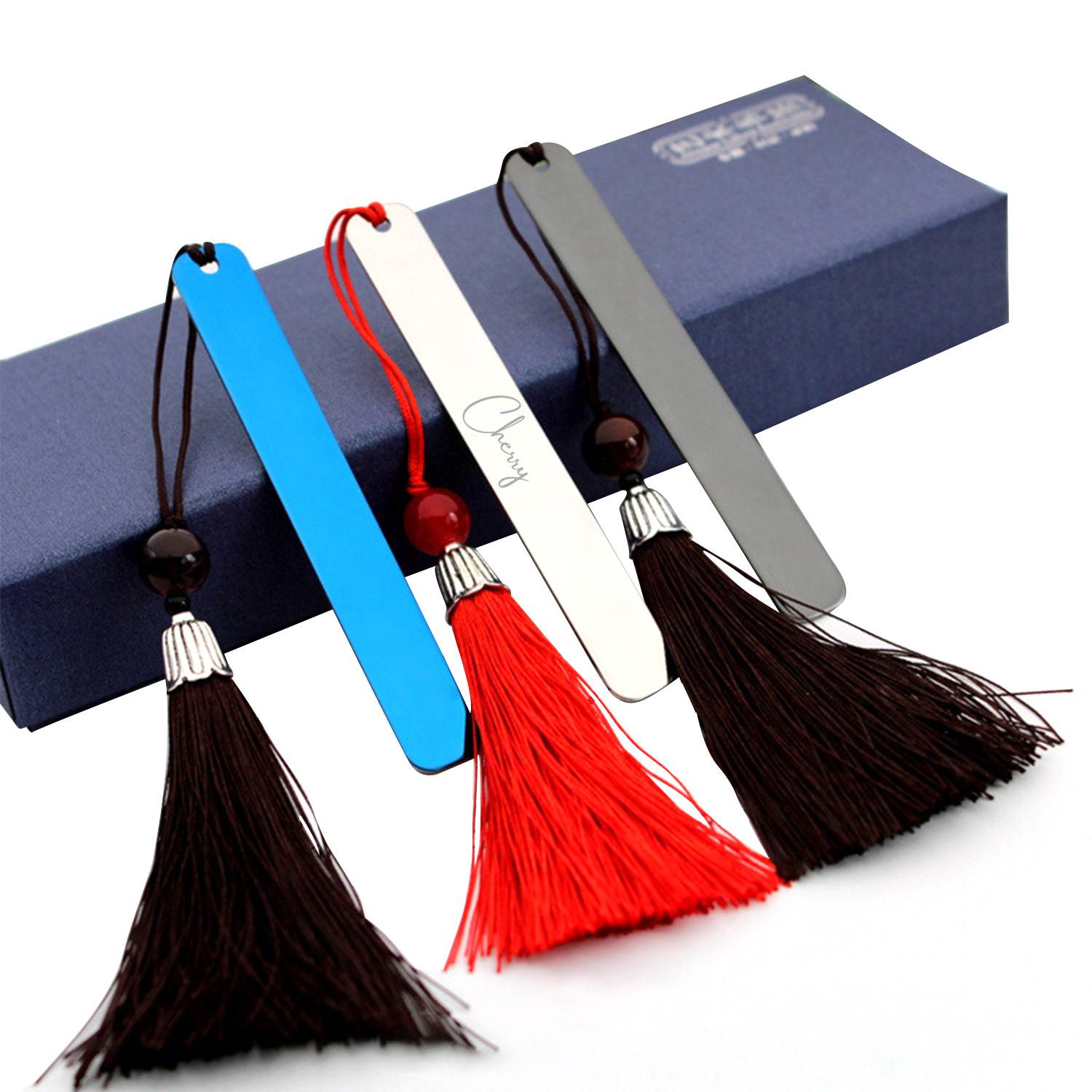 Stainless steel bookmark with tassel pendant