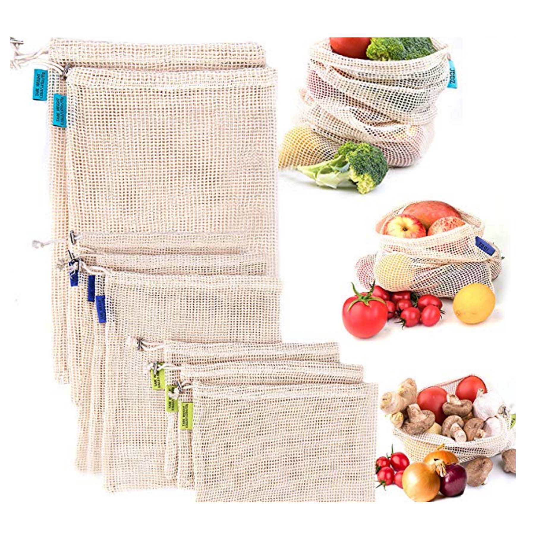 Reusable Cotton Mesh Produce Bags 100% Organic Cotton Durable Double Stitched Washable 3