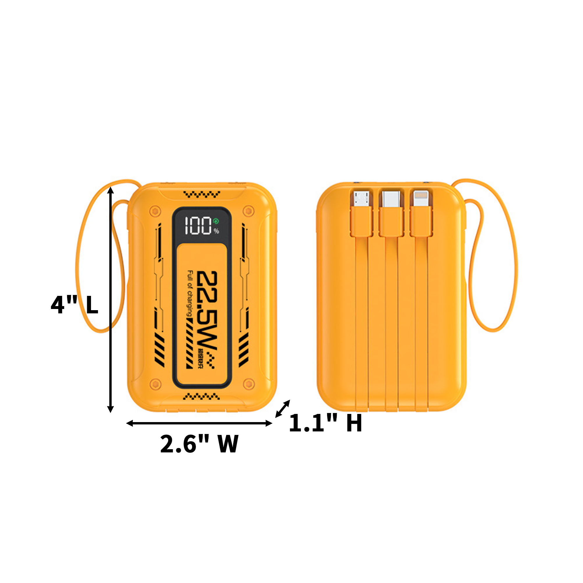 Portable 10000 Mah Power Bank With Integrated Cables And Flashlight 4" Length X 2.6" Width X 4