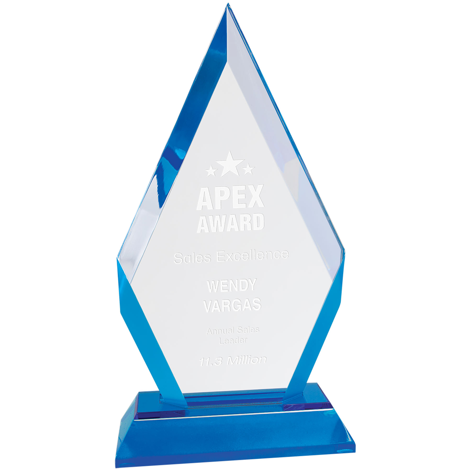 8" Blue Frosted Base Diamond Award