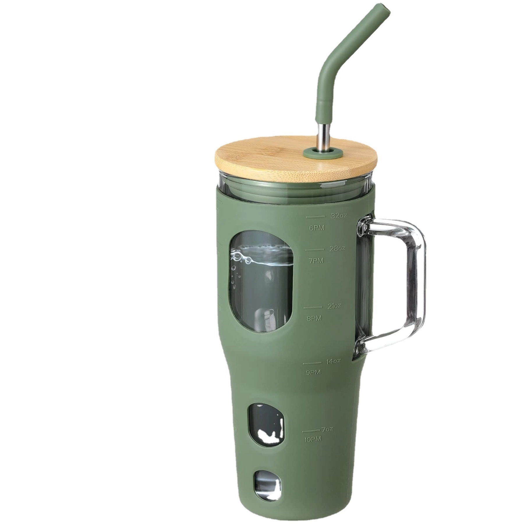 32 Oz Glass Tumbler with Straw and Bamboo Lid 9