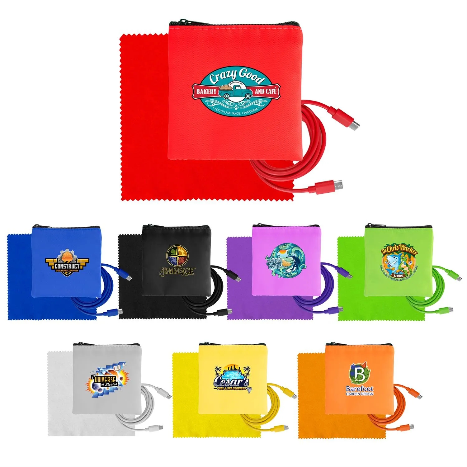 Colorful RPET C to C Cable & Cloth Set