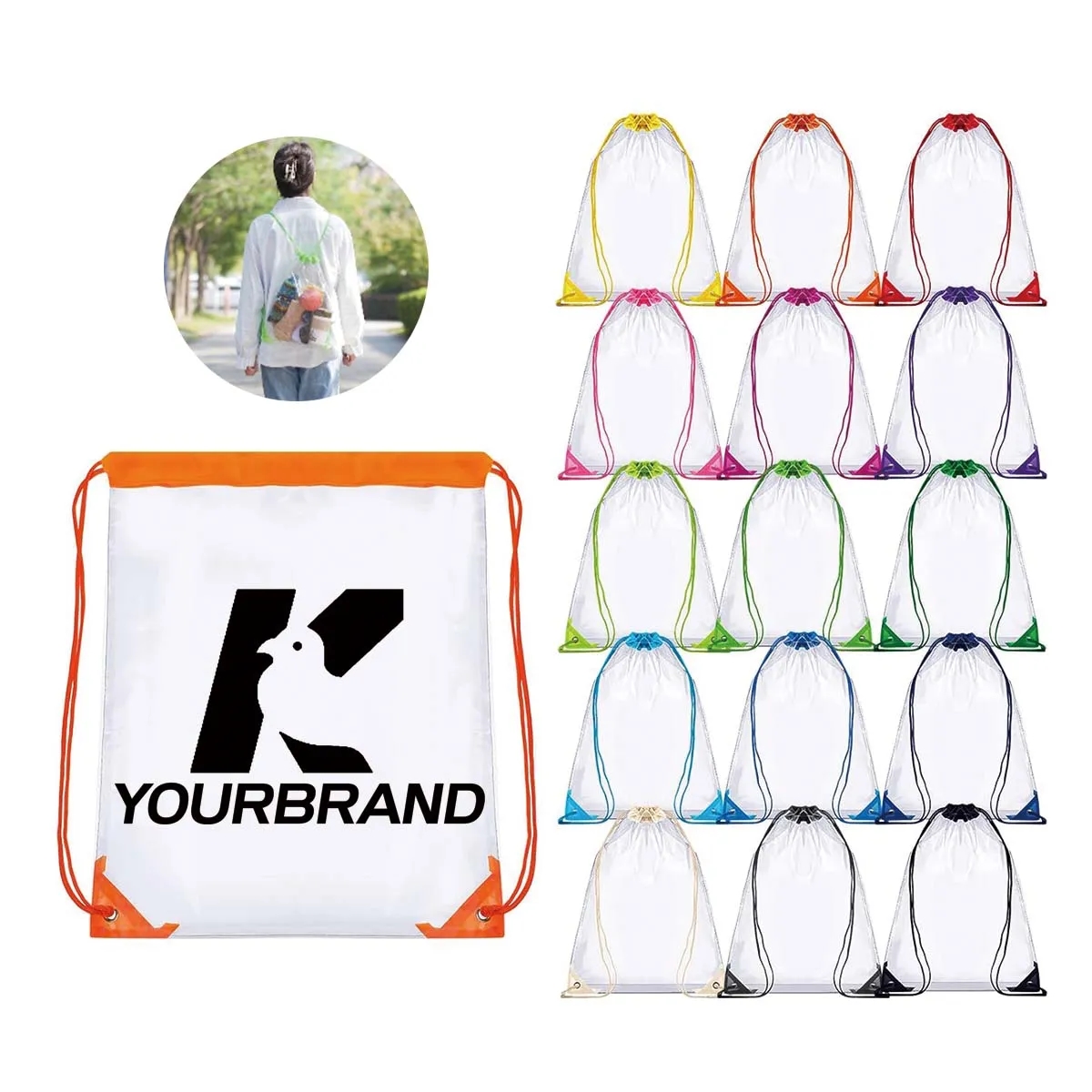 Muticolor Durable PVC Adjustable Clear Drawstring Bagpack 2