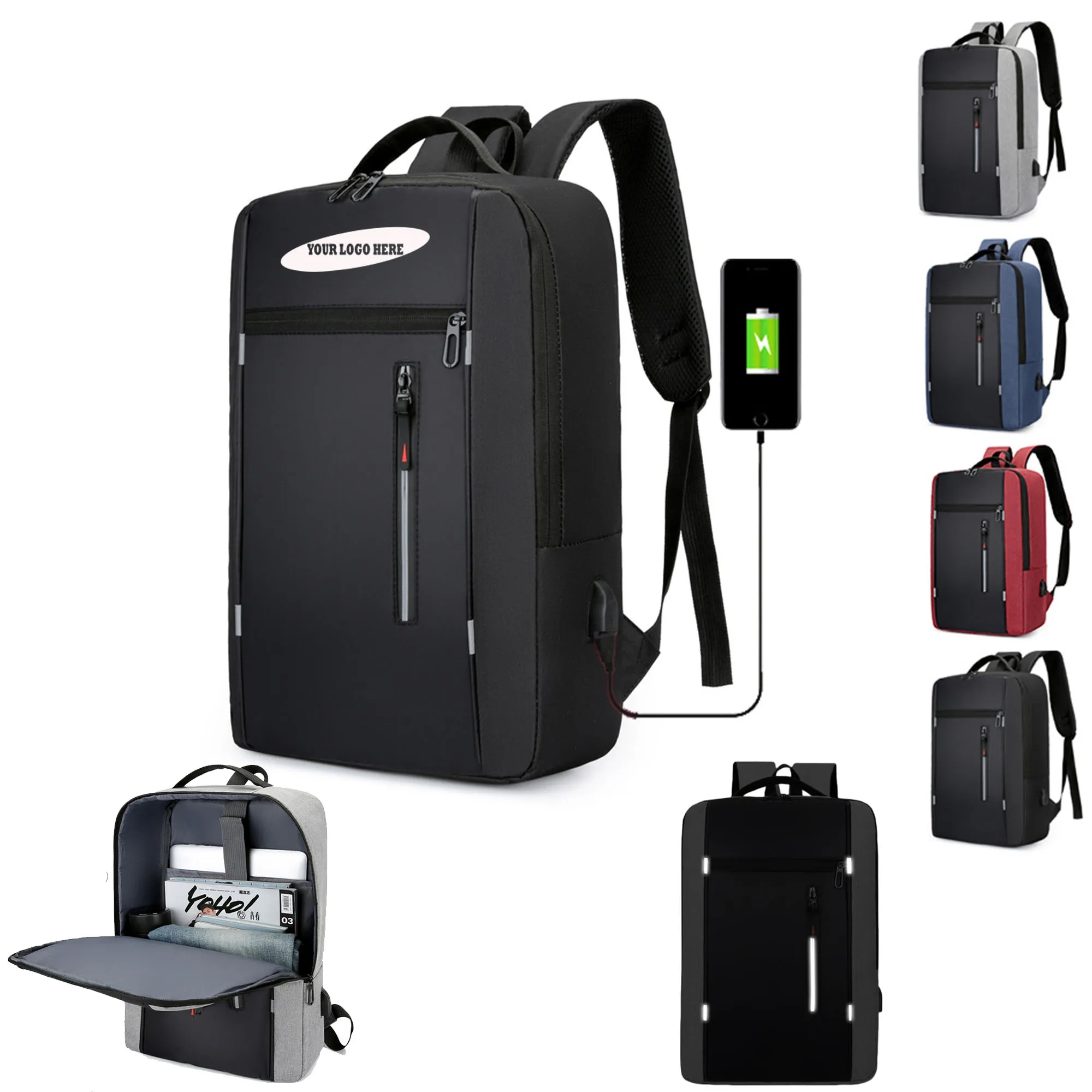Reflective Laptop Backpack With USB Charging Port