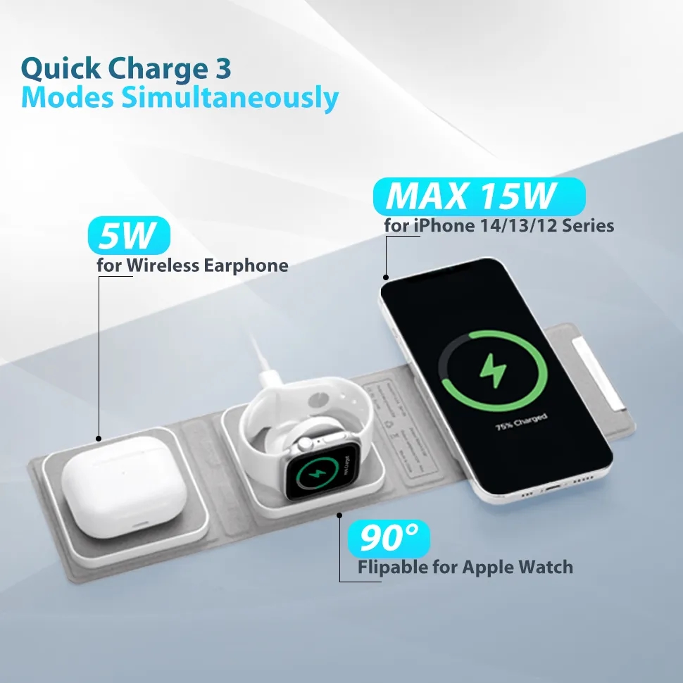 Portable 3 in 1 Travel Wireless Charger 3