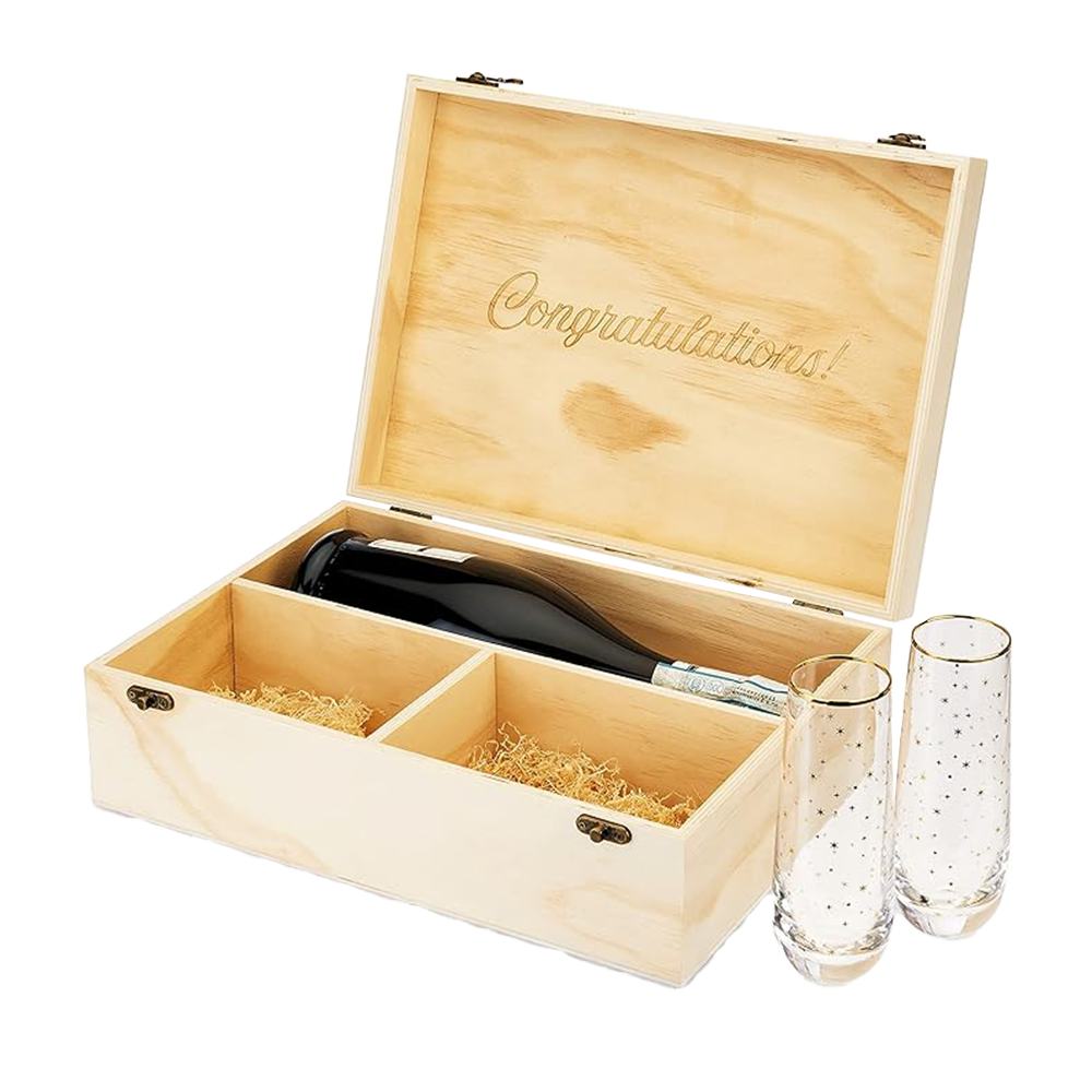 Twine Living Co Celebrate Wood Champagne Box Set w/ Flutes