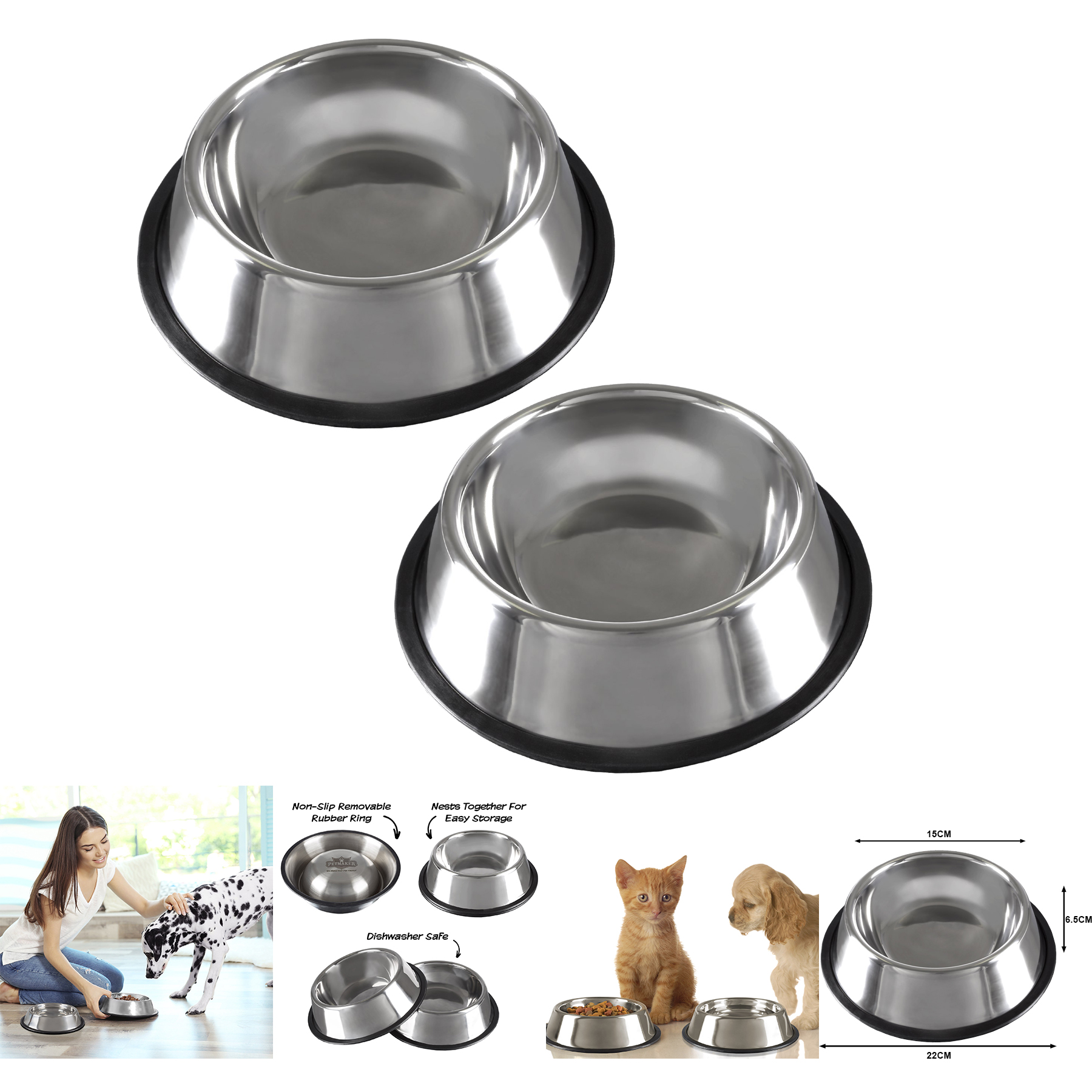 Stainless Steel Pet Bowls with Non Slip Rubber Bottom 2