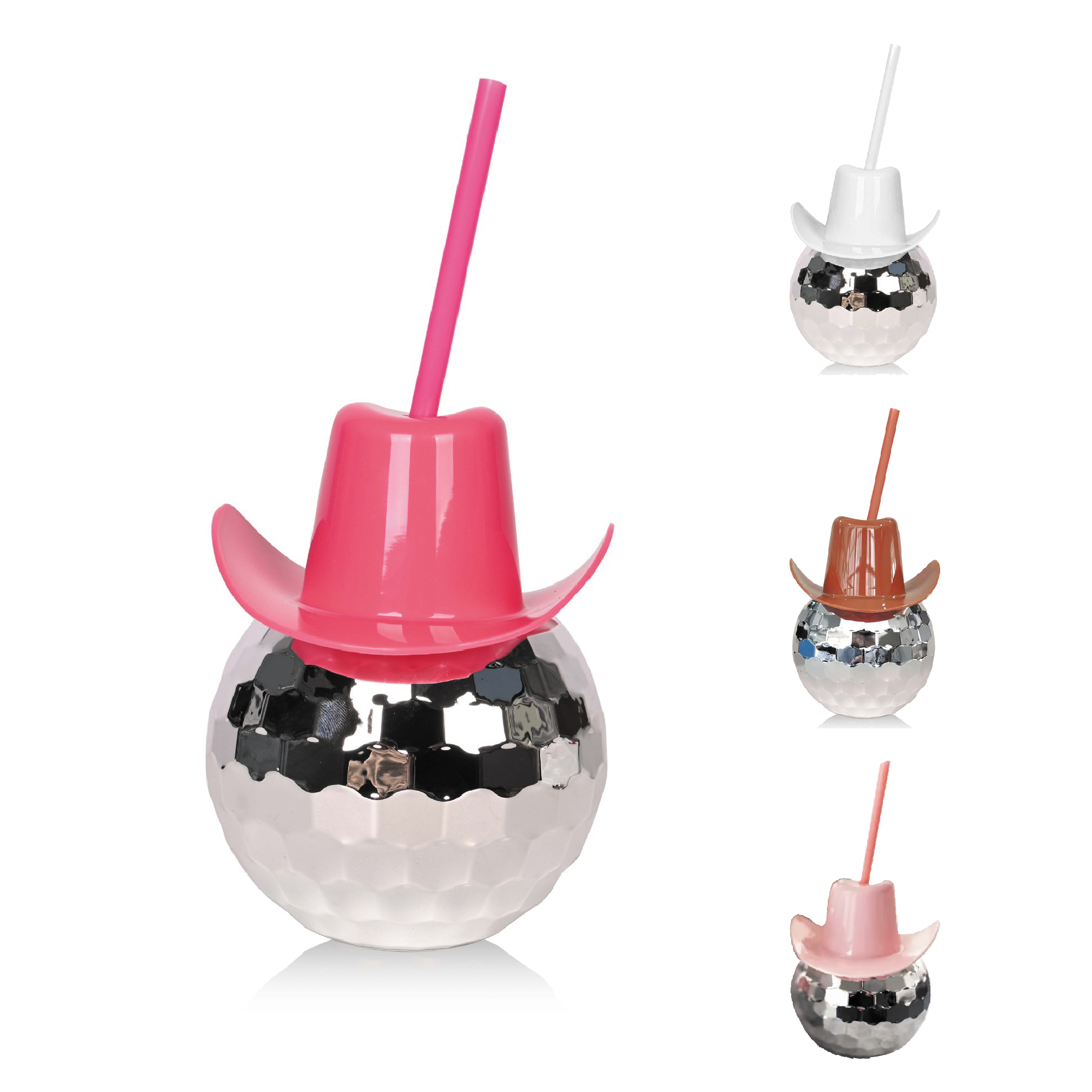 20Oz Disco Ball Drinking Cup with Pink Cowboy Hat 3