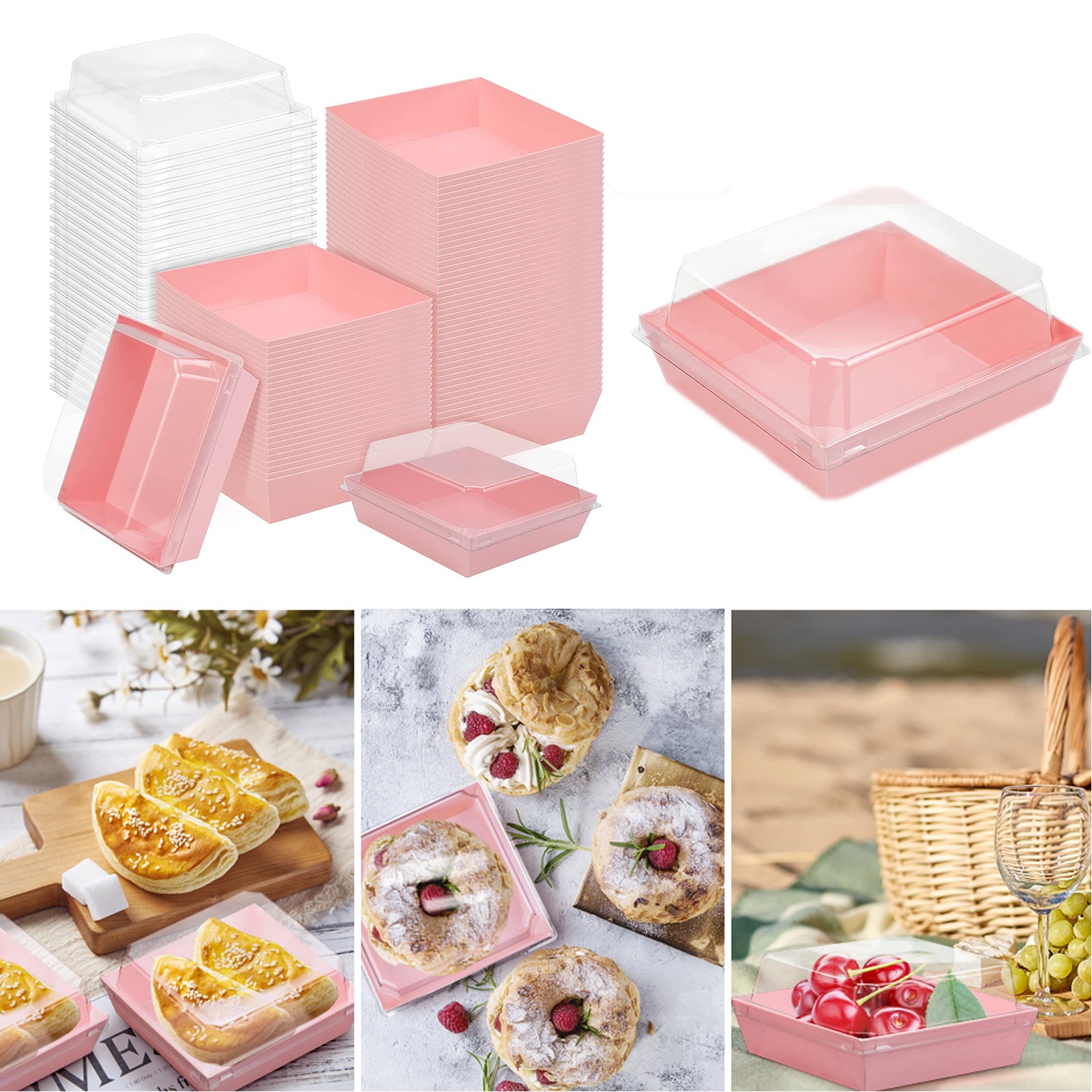 5" Brown Square Disposable Paper Charcuterie Box 2