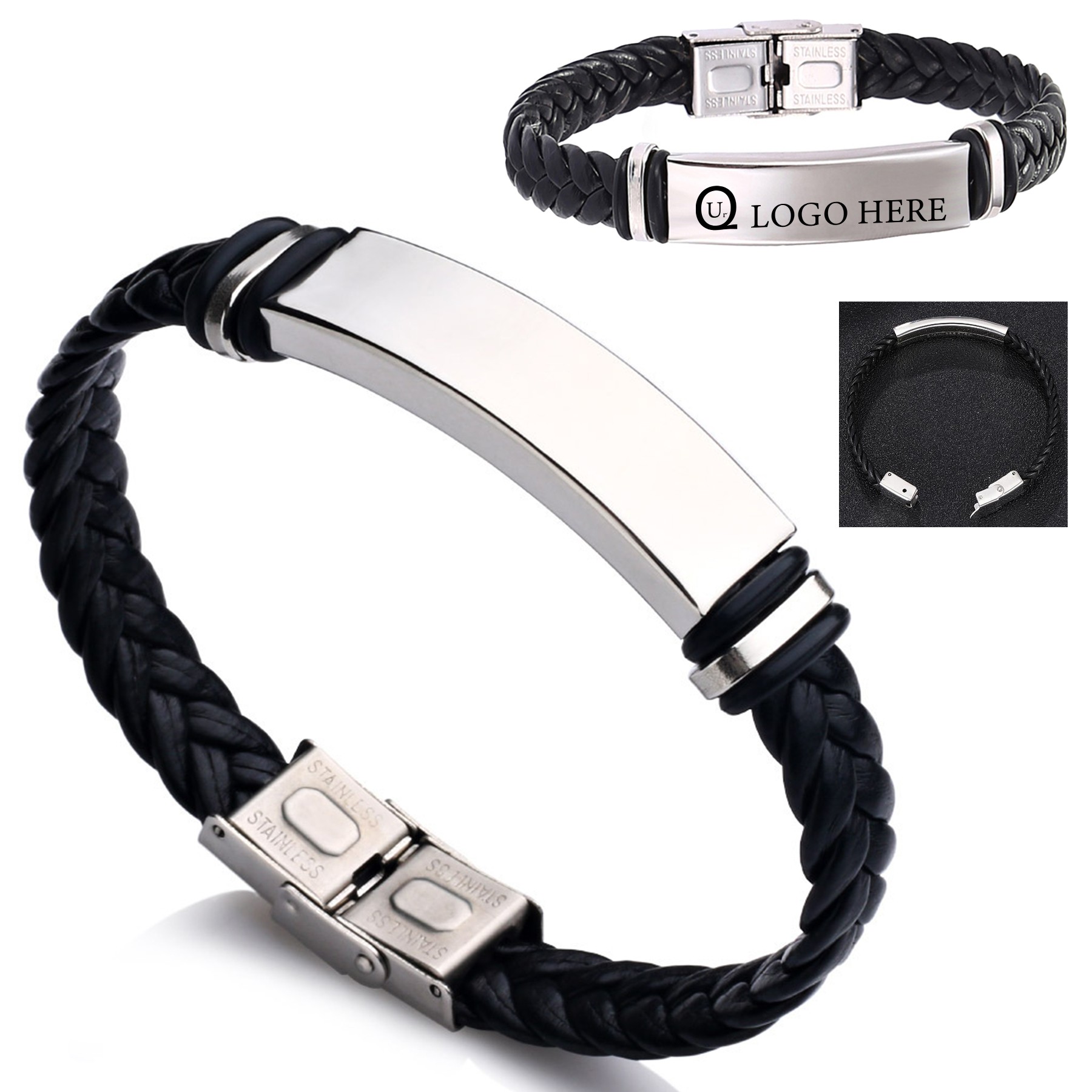 Stainless Steel Leather Braided Bracelet