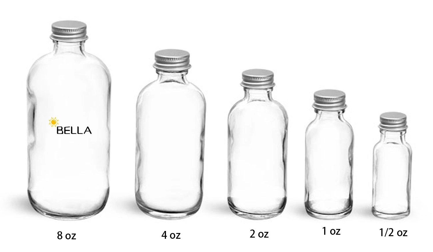 Clear Gllass Boston Rounds With Lined Aluminum Caps 4