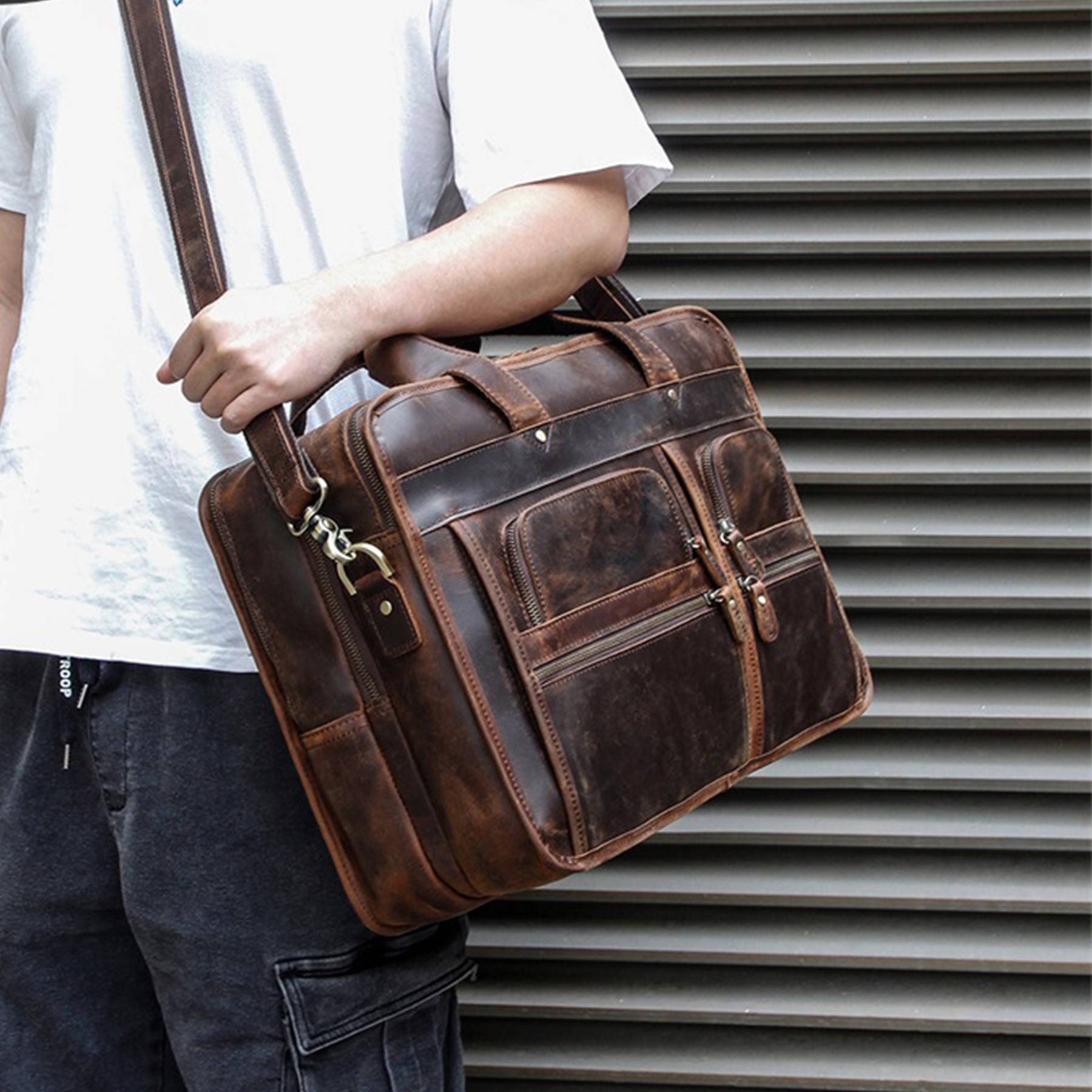 Leather Briefcase for Men Laptop Bag Business Messenger 6