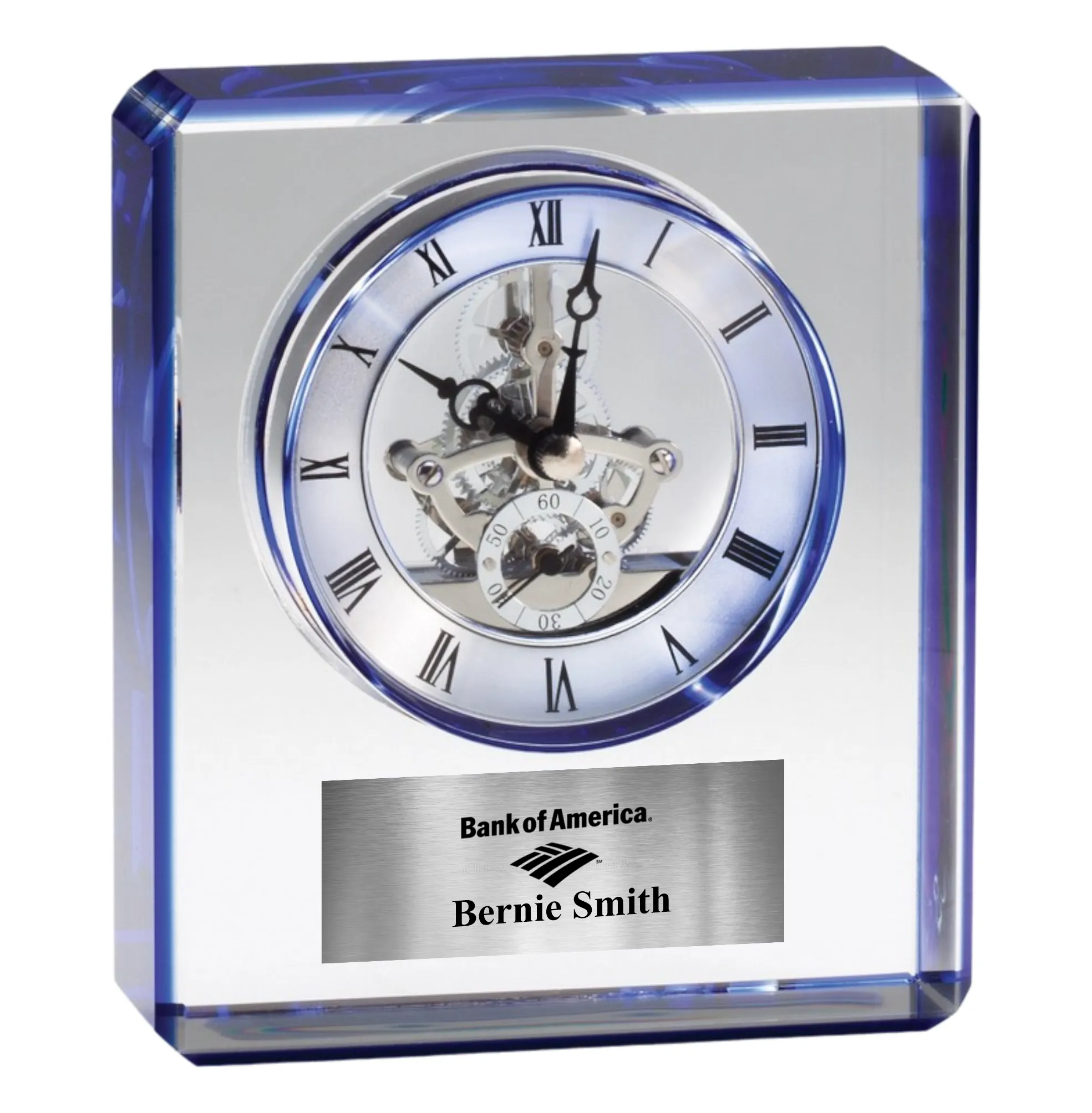 5.75" Blue Edge Rectangular Crystal Desk Clock Award 5