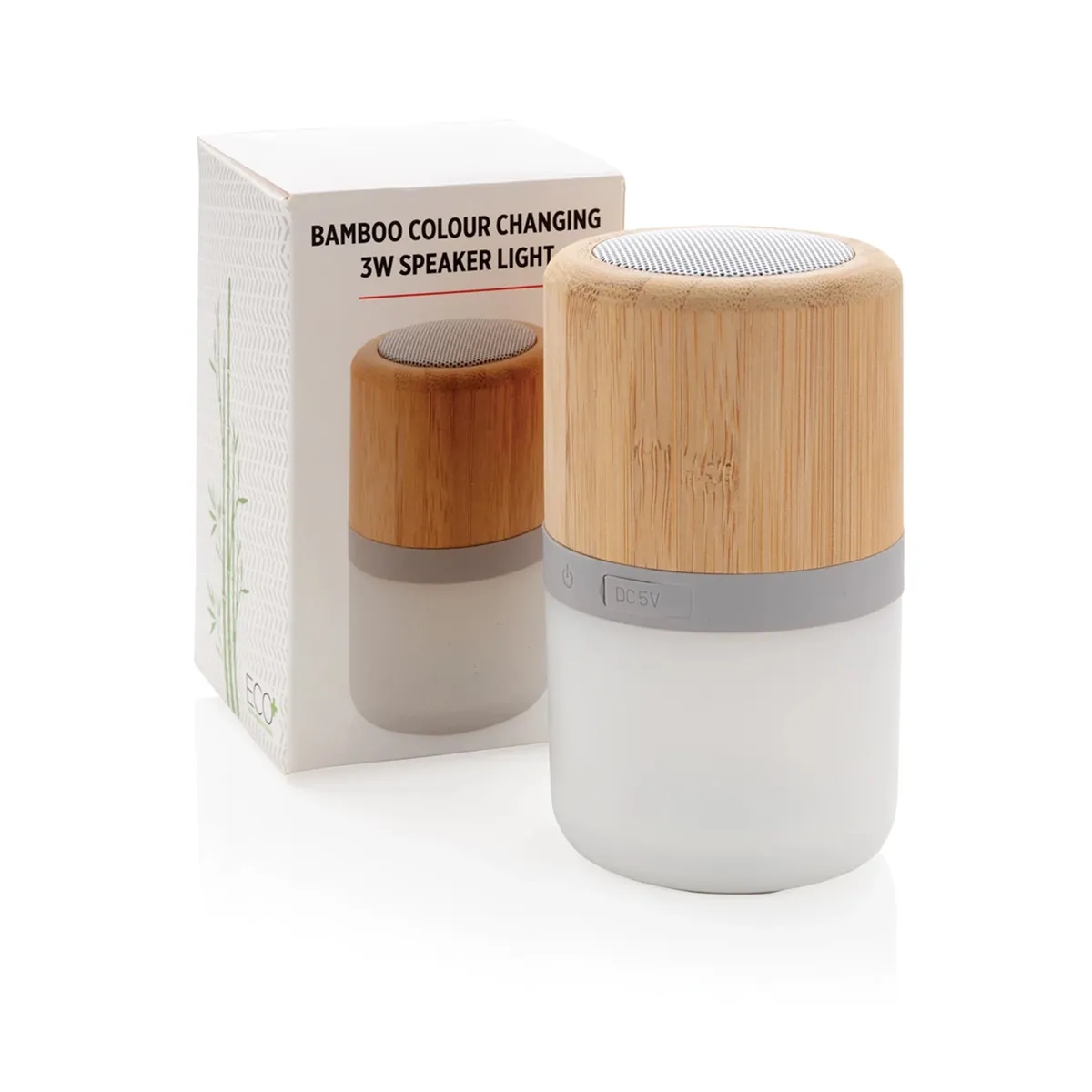 Round Bamboo Colour Changing Mini BT Speaker 5