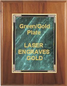 9" x 12" Cherry Finish Plaque with a Green Marble Mist Plate 1