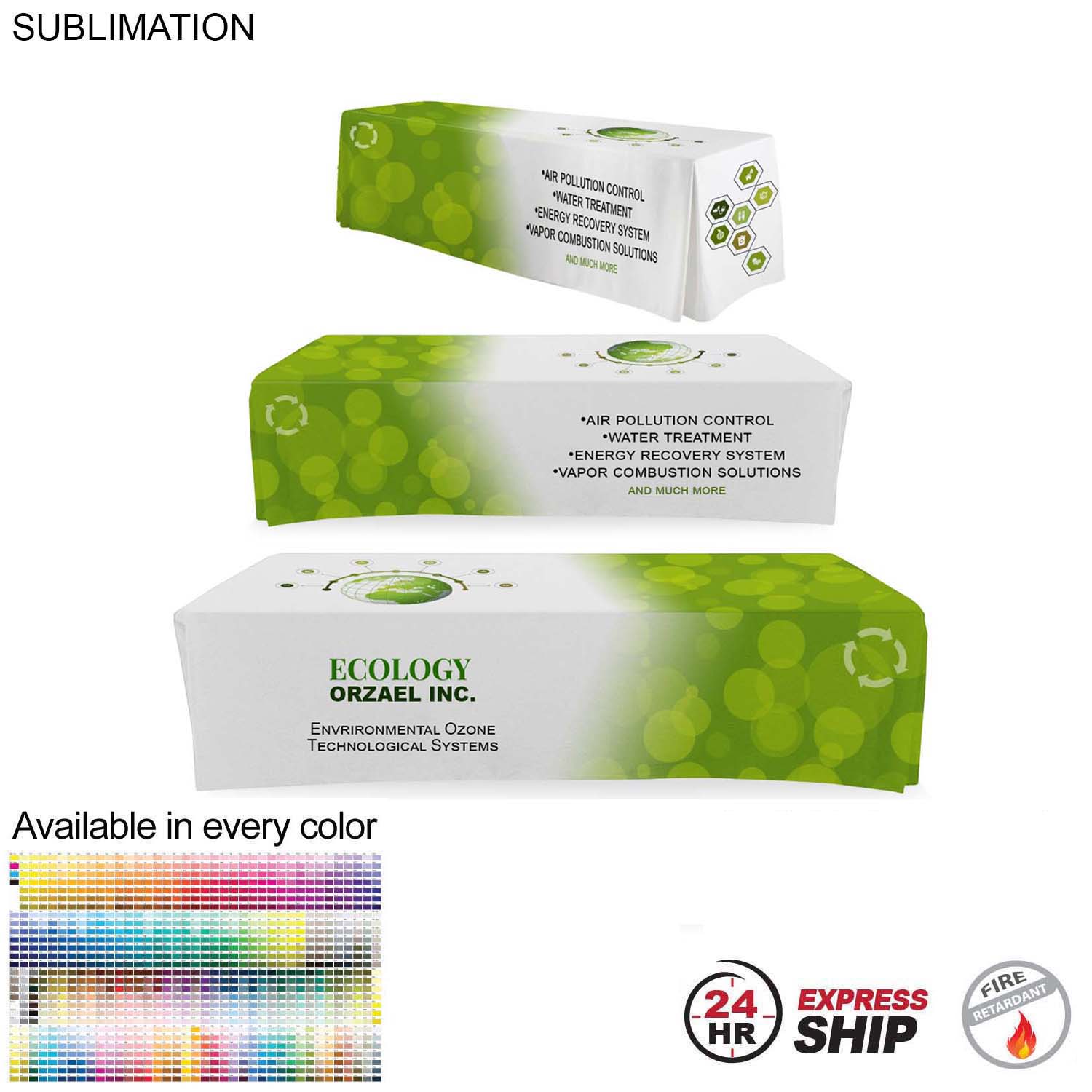 24Hr Express Ship - Sublimated Table Cloth for 10' table, Drape style, 4 sided, Closed Back 1