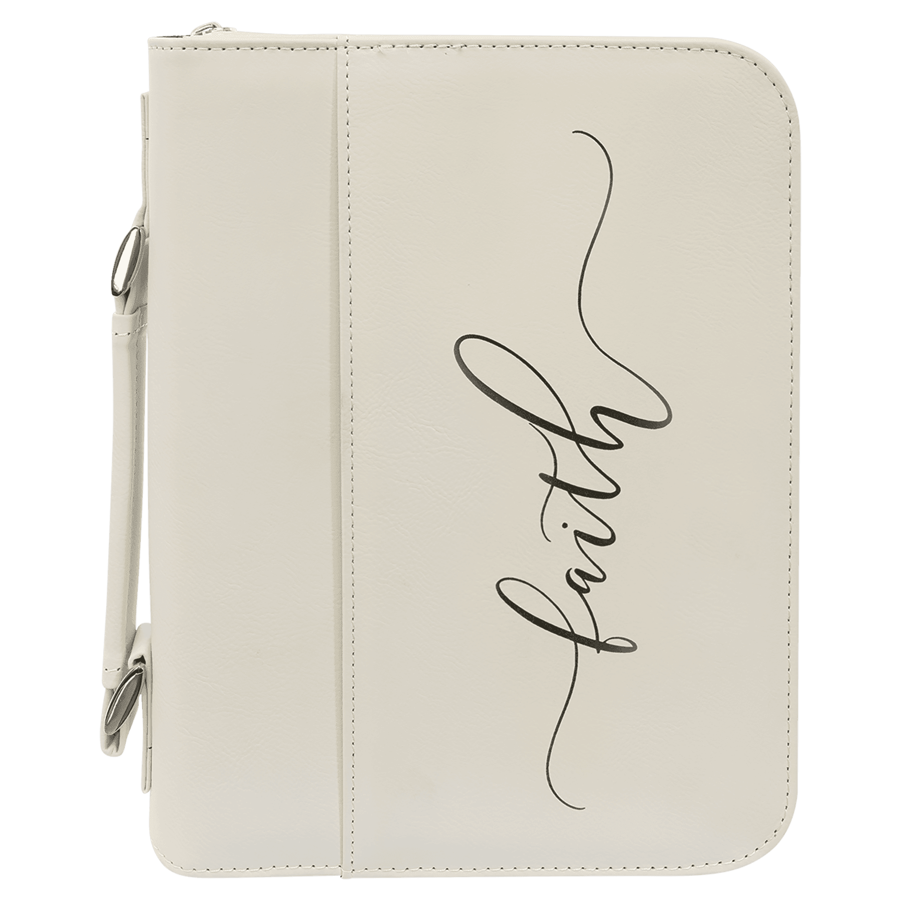 7 1/2" x 10 3/4" White Leatherette Book/Bible Cover with Handle & Zipper 1