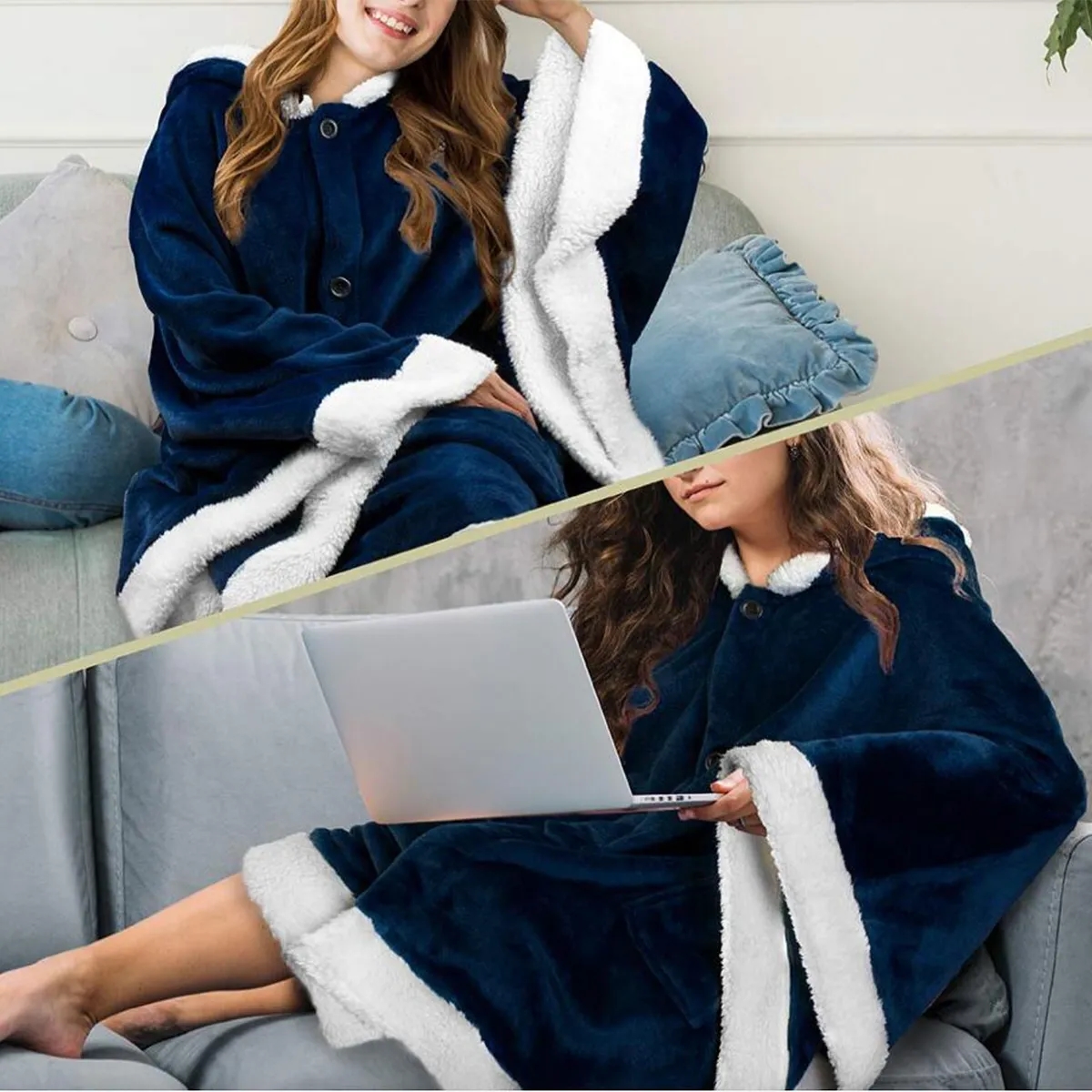 Poncho Hooded Cape Blanket Shawl Cozy Warm Sherpa Fleece 8