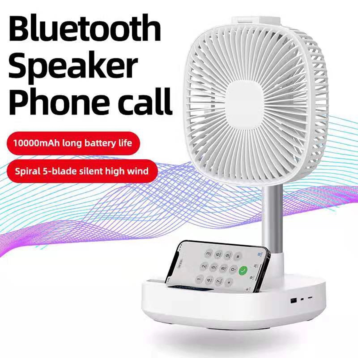 Wireless charging Clock Usb Speaker Led with Table Fan Stand 4