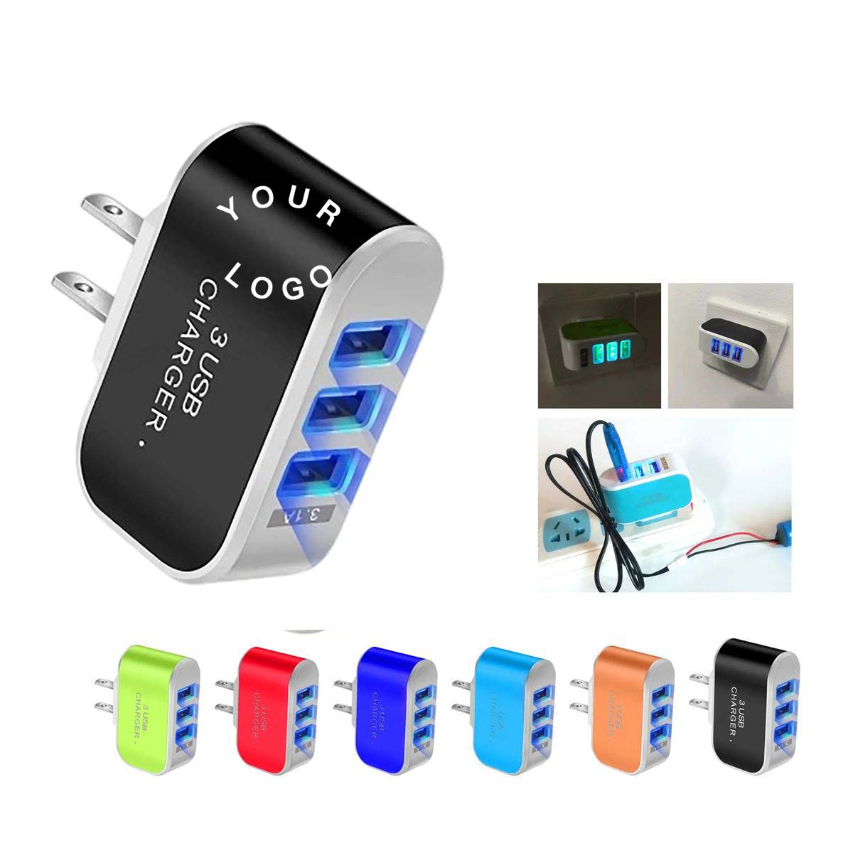 3 Port USB Charger with LED Light Design 3