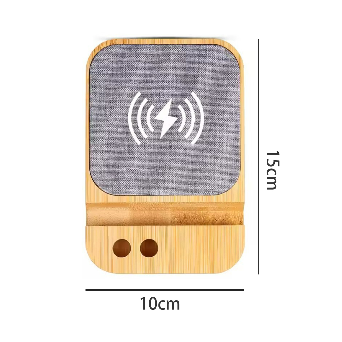 Bamboo Wireless Charging Phone Stand with Pen Holder 3