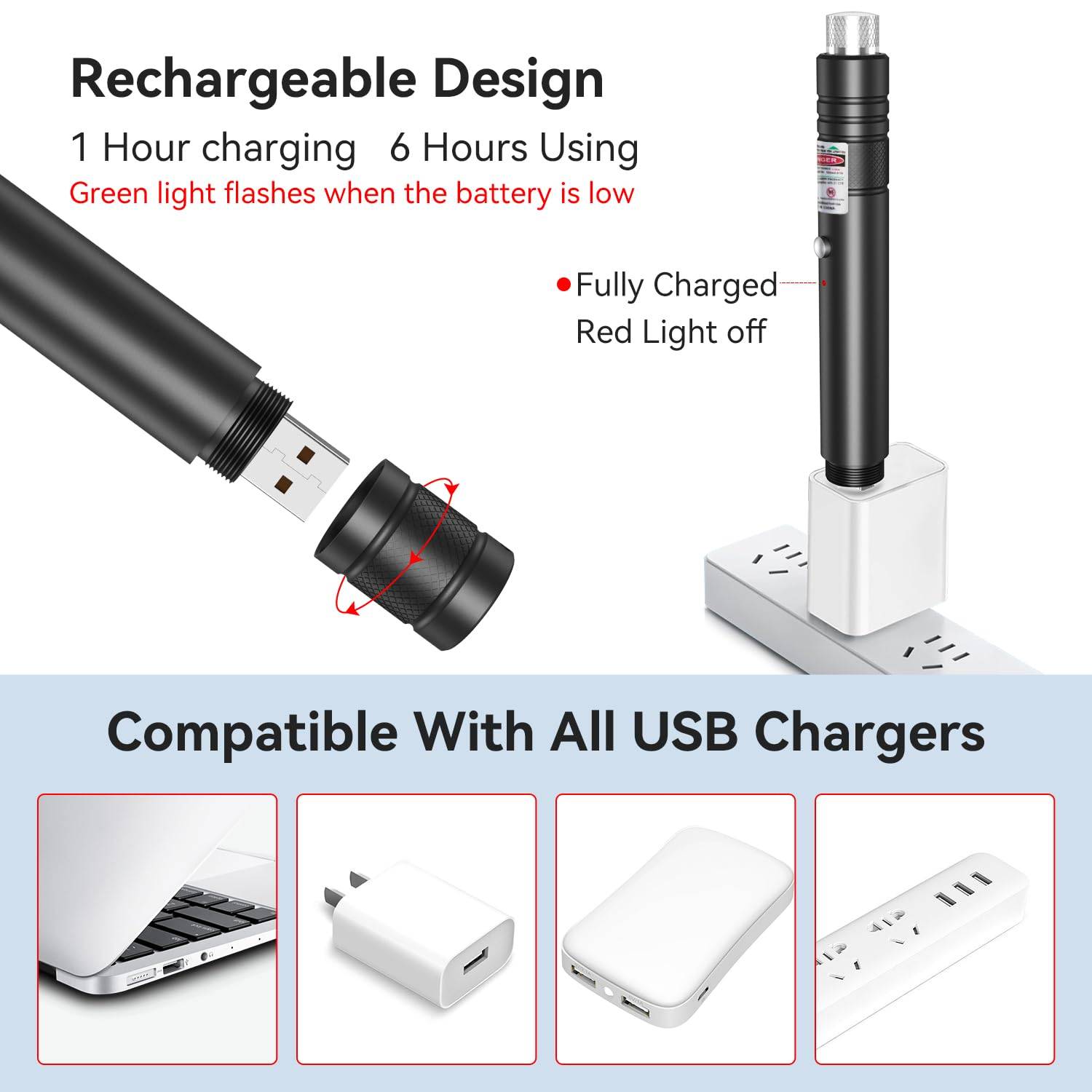USB Laser Pointer - Rechargeable Long Range Beam 8