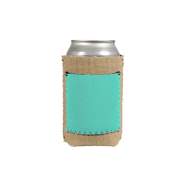 Burlap Can Cooler with Neoprene Pocket, custom can cooler with logo imprint 4