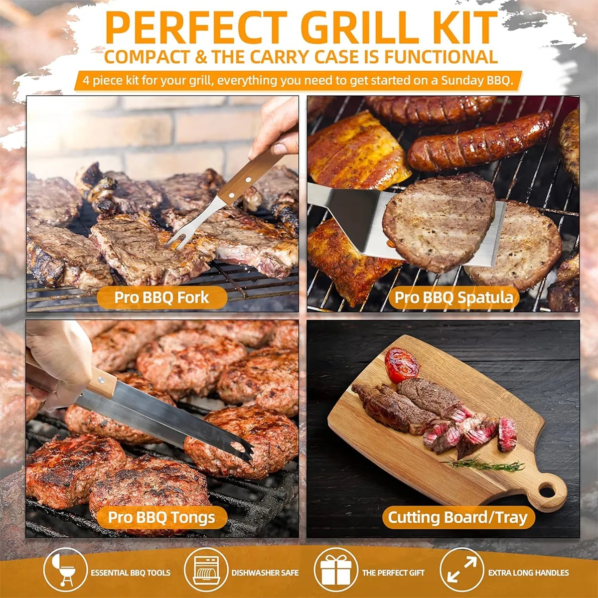 Wooden BBQ Tool Grill Accessories Set With Chopping Board 3