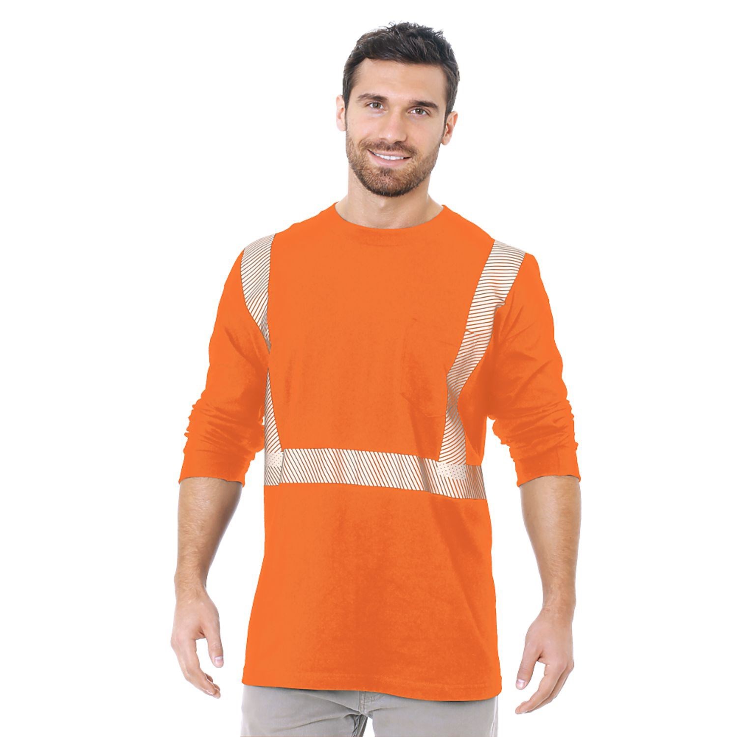 Class 2 USA-Made Segmented 100% Cotton Safety Long Sleeve T-Shirt with Pocket