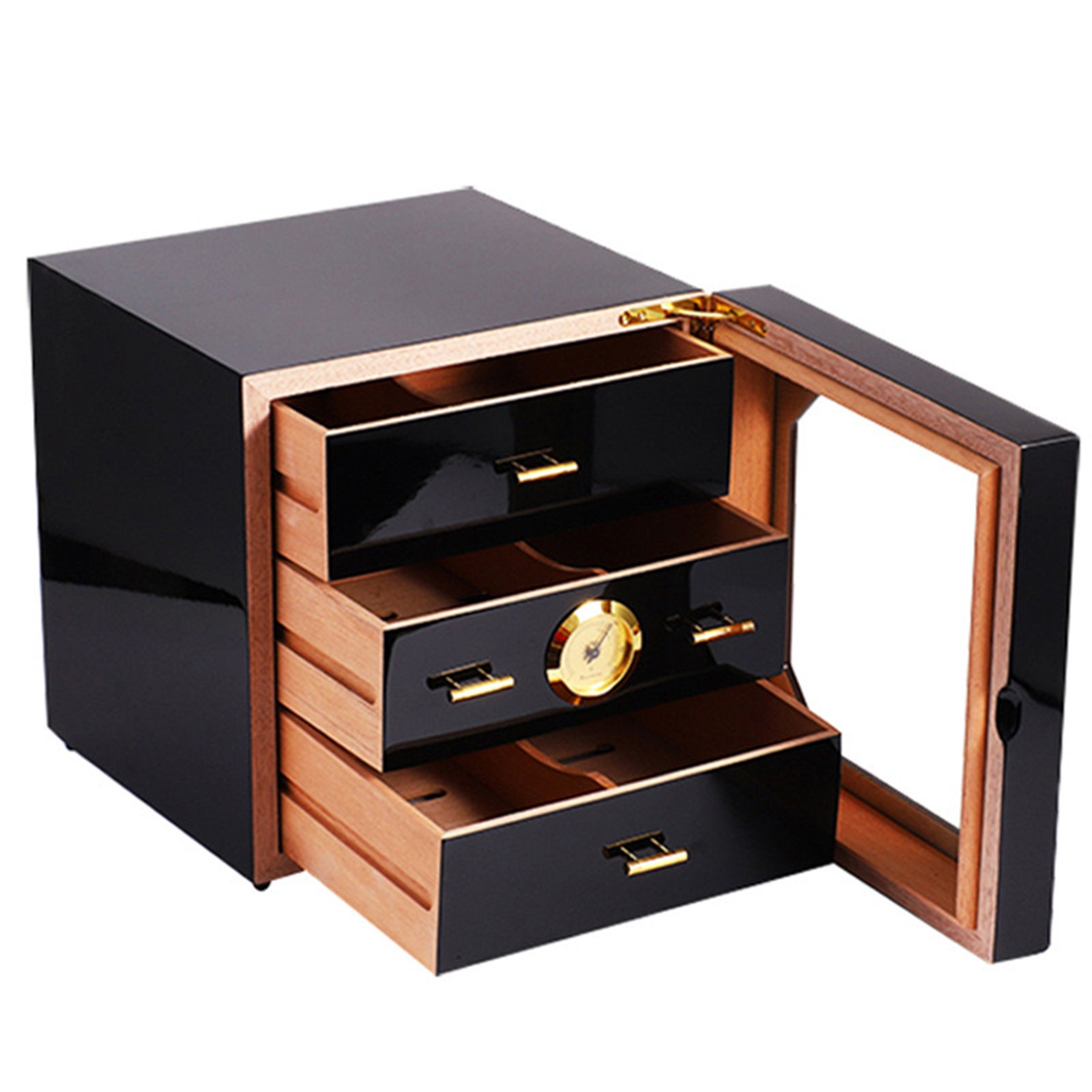 Black High Gloss Piano Finish Cedar Wood Cigar Cabinet 4
