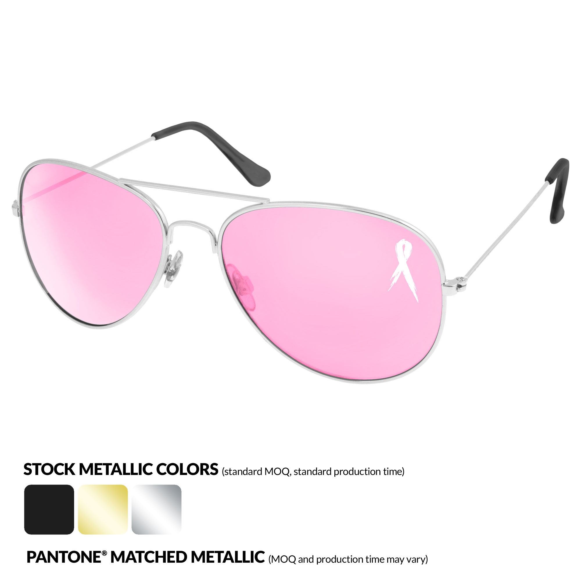 Breast Cancer Awareness Metal Aviator Sunglasses