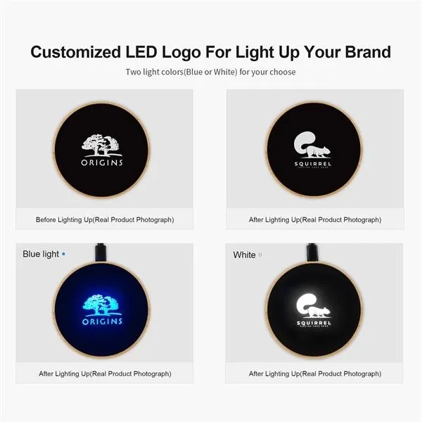 15W Light-up Logo Wireless Charging Pad-Bamboo 4