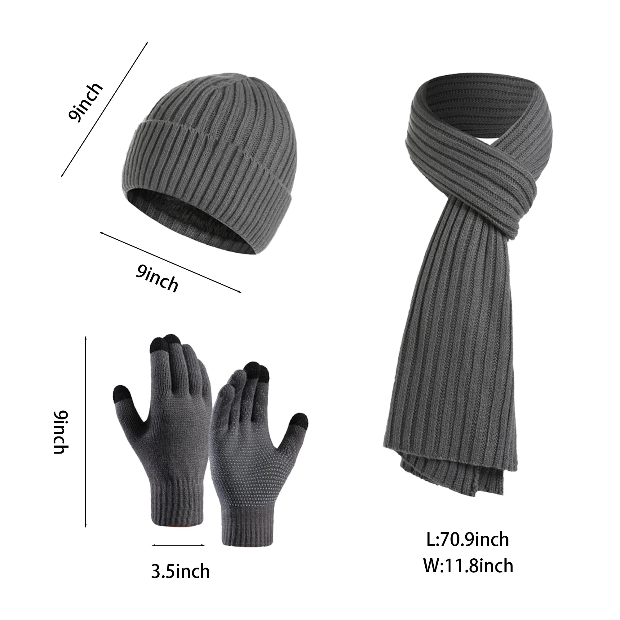 Winter Knitted Beanie Hat Scarf Glove Set 3
