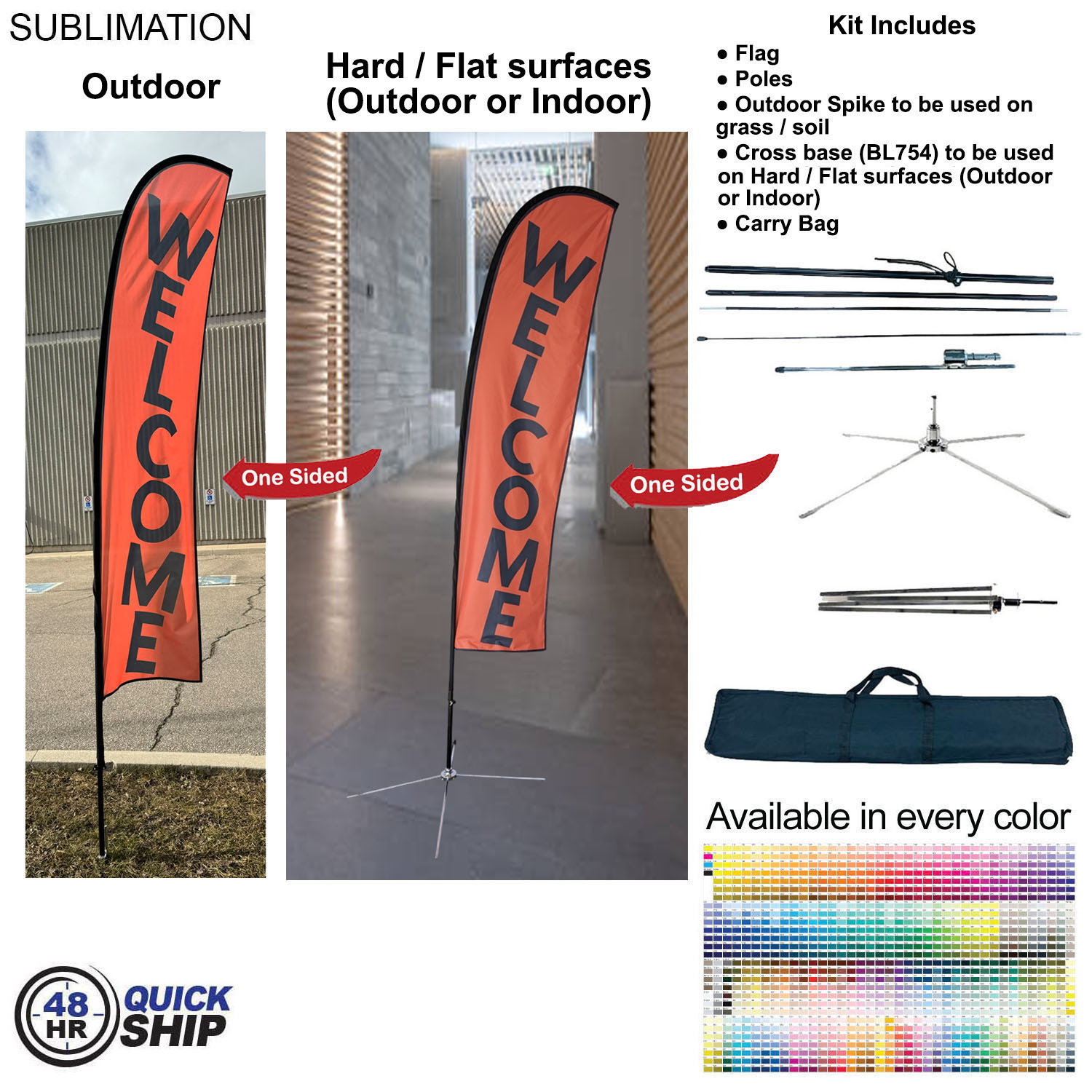 48Hr Quick Ship - 10' Small Feather Flag Kit, Full Color Graphics One Side, Outdoor & Indoor bases 5