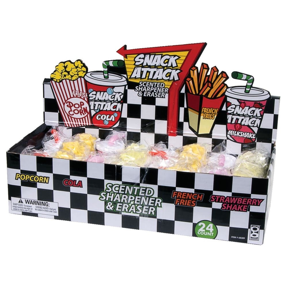 Pencil Sharpener & Eraser - 24 Count Snack Attack Scented 2