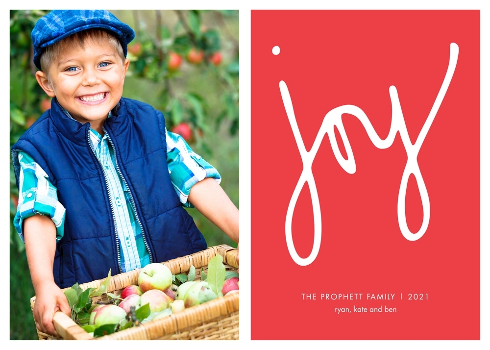 Joy on Red Flat Photo Holiday Card 3